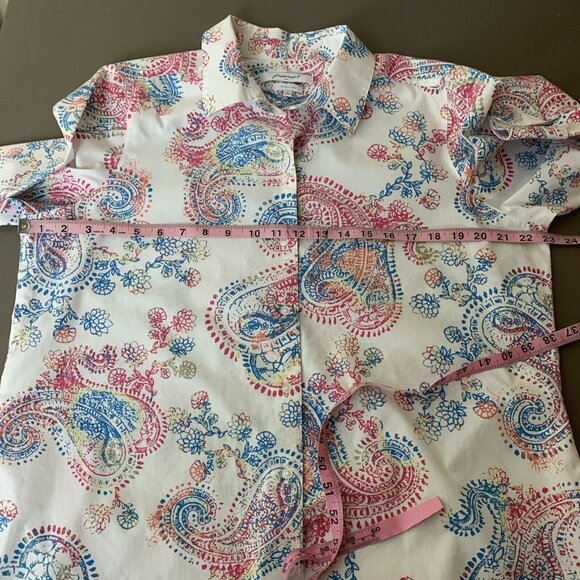 Foxcroft Womens Blouse 16 3/4 Sleeve Button Up Paisley Ivory Shirt Wrinkle Free - Picture 12 of 15